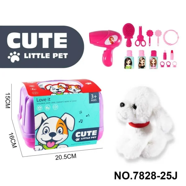 Плюшевые игрушки — клетка для домашних животных и плюшевая белая собака