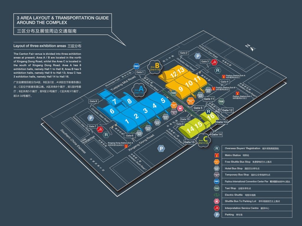 Mappa del layout del complesso fieristico di Canton